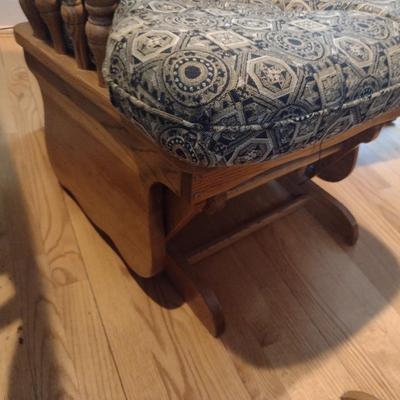 Oak Wood Upholstered Glider Sitting Chair with Gliding Ottoman
