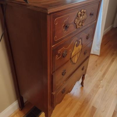 Vintage Solid Wood Four-Drawer Dresser Carved Front