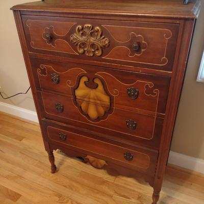 Vintage Solid Wood Four-Drawer Dresser Carved Front