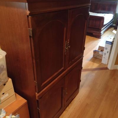 Mahogany Finish Armoire Media Cabinet with Ample Storage (No Contents)
