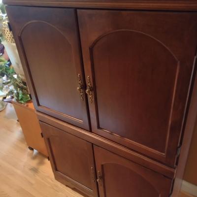 Mahogany Finish Armoire Media Cabinet with Ample Storage (No Contents)