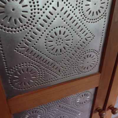 Solid Pine Double Door Pie Safe or Jelly Cabinet with Punched Tin Accent Panels (No Contents)