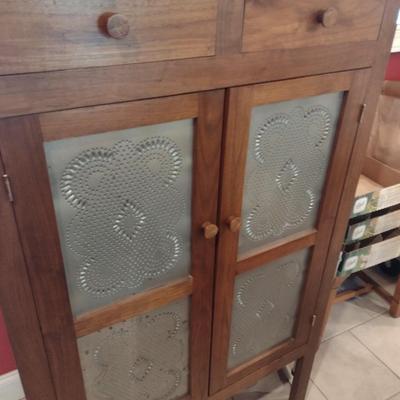 Solid Walnut Double Door Pie Safe with Punched Tin Accent Panels