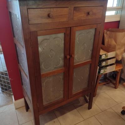 Solid Walnut Double Door Pie Safe with Punched Tin Accent Panels