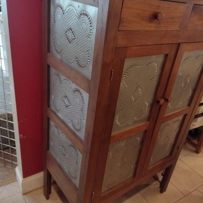 Solid Walnut Double Door Pie Safe with Punched Tin Accent Panels