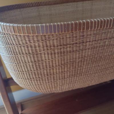 Custom Made Nantucket Basket Bassinet with Cherry Wood Frame Local Artist