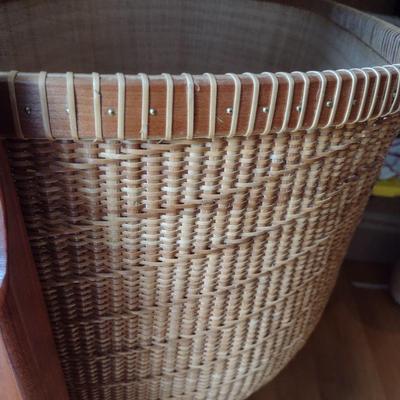 Custom Made Nantucket Basket Bassinet with Cherry Wood Frame Local Artist