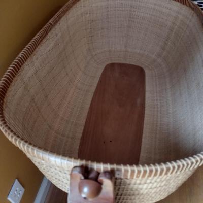 Custom Made Nantucket Basket Bassinet with Cherry Wood Frame Local Artist