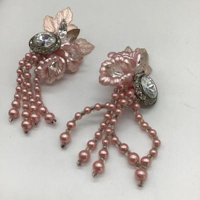 Pink dangle vintage clip on earrings