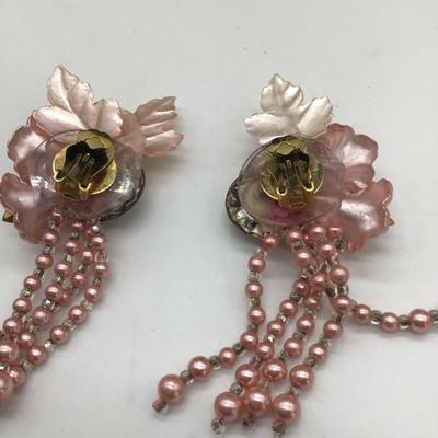 Pink dangle vintage clip on earrings