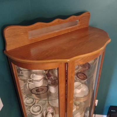 Vintage Solid Oak Bowfront Curio Cabinet (No Contents)