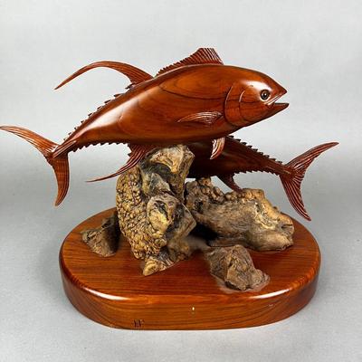 659 Signed Hand Carved Tuna Fishing Mount