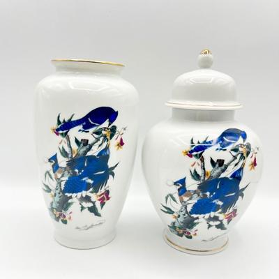 THE NATIONAL AUDUBON SOCIETY ~ Blue Jay ~ Porcelain Vase & Jar