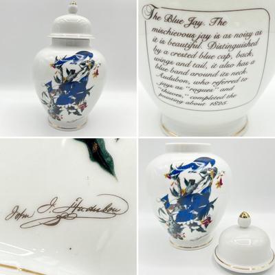 THE NATIONAL AUDUBON SOCIETY ~ Blue Jay ~ Porcelain Vase & Jar