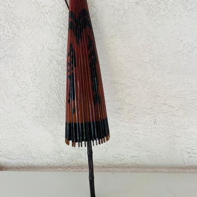 Vintage Rice Paper Bamboo Umbrella-Read Details