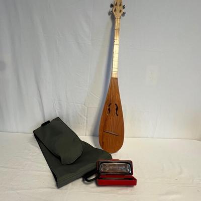 Mini Wooden Dulcimer & Hohner Golden Melody Harmonica (S-RG)