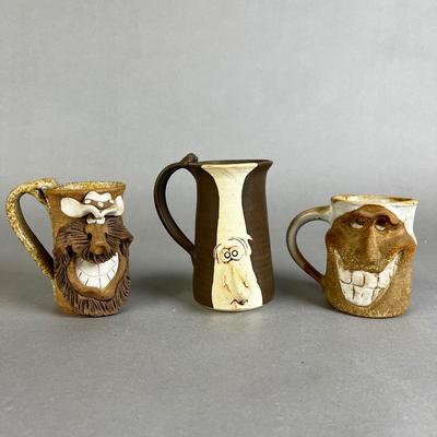 673 Vintage Handcrafted Stoneware Funny Face Mugs