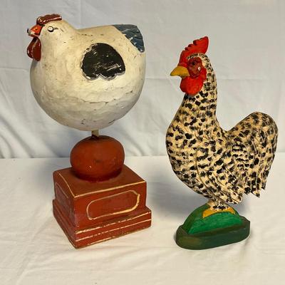 Collection of Roosters Including Signed & Large Patina Iron Statue (S-RG)