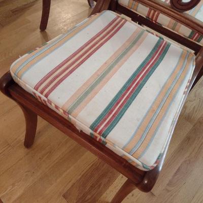 Set of Six Solid Wood Framed Harp Back Dining Chairs with Upholstered Seat