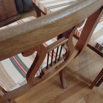 Set of Six Solid Wood Framed Harp Back Dining Chairs with Upholstered Seat