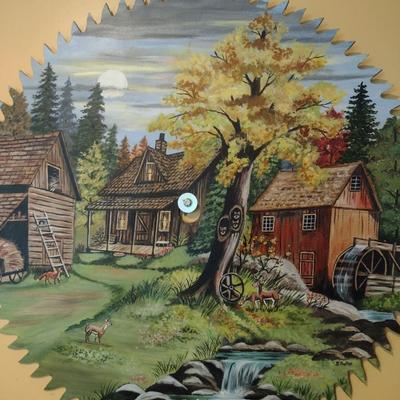 Folk Art Hand Painted Saw Blade Signed by Artist 28"