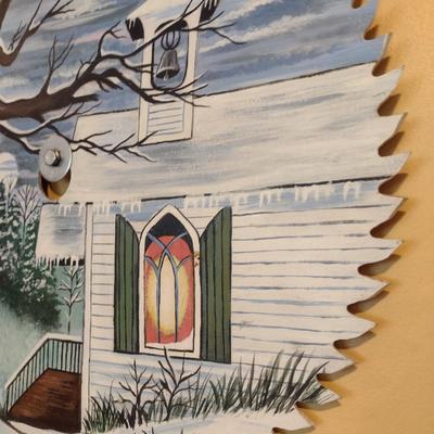 Folk Art Hand Painted Saw Blade Signed by Artist 17"