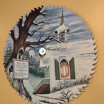 Folk Art Hand Painted Saw Blade Signed by Artist 17"