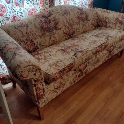 Vintage Camel Back Couch Floral Pattern Upholstery