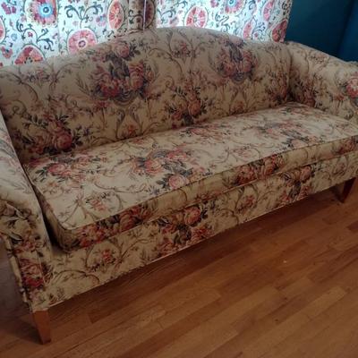Vintage Camel Back Couch Floral Pattern Upholstery