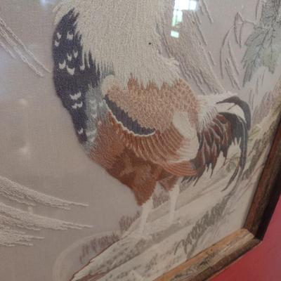 Framed Japanese Bunka Embroidery Rooster