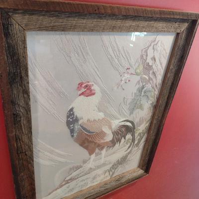 Framed Japanese Bunka Embroidery Rooster