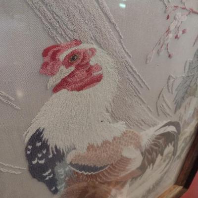 Framed Japanese Bunka Embroidery Rooster