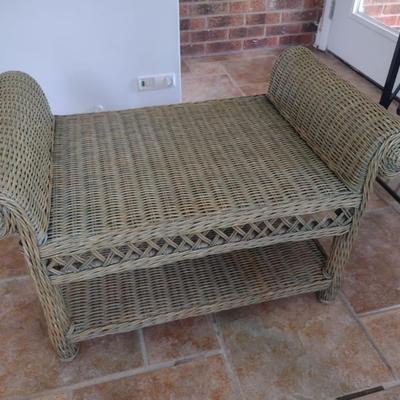 Wicker Rattan Patio Foot Stool or Sitting Bench