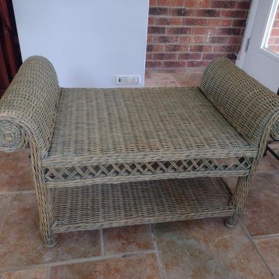 Wicker Rattan Patio Foot Stool or Sitting Bench