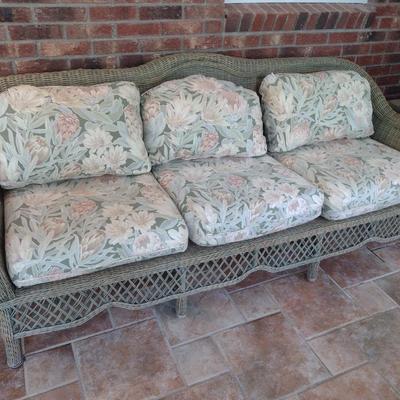 Wicker Rattan Patio Three Cushion Couch