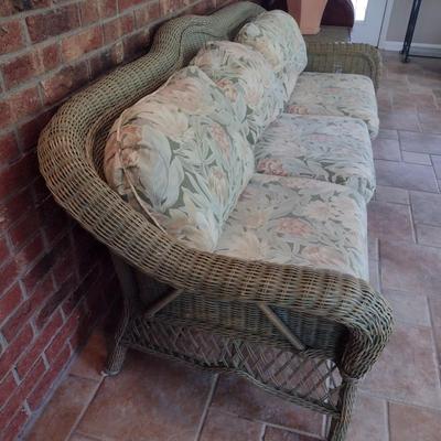 Wicker Rattan Patio Three Cushion Couch
