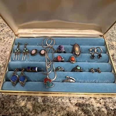 Mixed Silver and Sterling Lot Earrings, Rings, Necklace