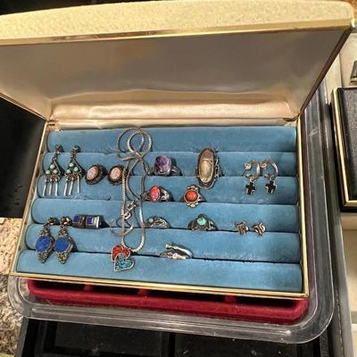 Mixed Silver and Sterling Lot Earrings, Rings, Necklace