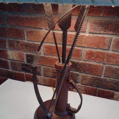 Bow, Arrow and Quiver Desk Top Lamp Metal and Leather