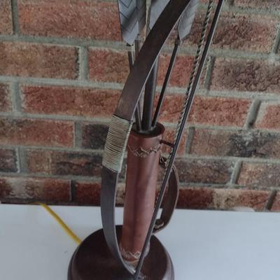 Bow, Arrow and Quiver Desk Top Lamp Metal and Leather