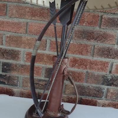 Bow, Arrow and Quiver Desk Top Lamp Metal and Leather