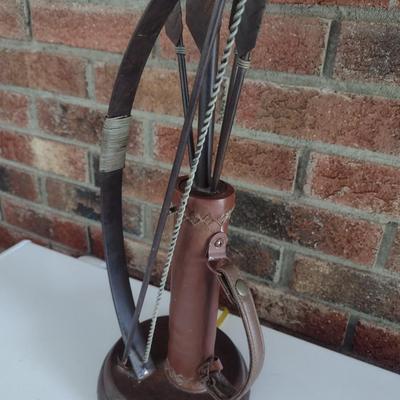 Bow, Arrow and Quiver Desk Top Lamp Metal and Leather