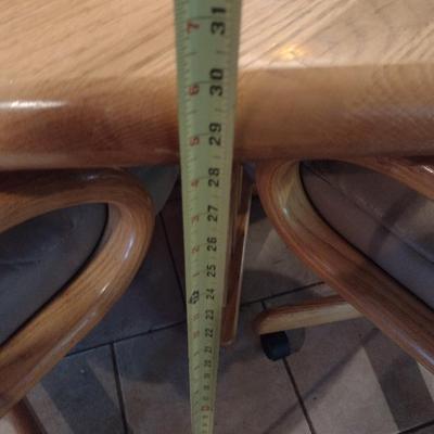 Solid Oak Octagonal Dining Table with Four Upholstered Rolling Chairs includes One Leaf Insert