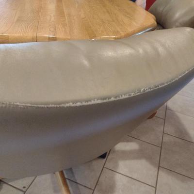 Solid Oak Octagonal Dining Table with Four Upholstered Rolling Chairs includes One Leaf Insert