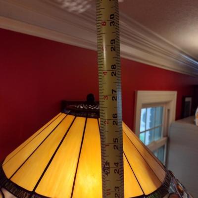 Art Deco Tiffany Shade Style Table Lamp with Light Up Post and Double Bulb Top