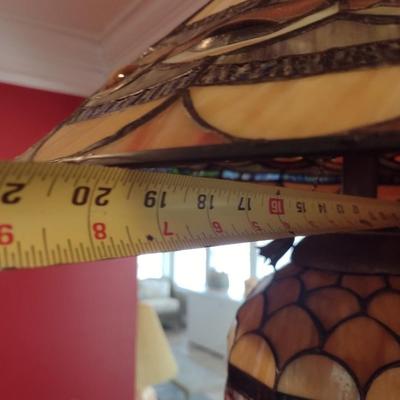 Art Deco Tiffany Shade Style Table Lamp with Light Up Post and Double Bulb Top