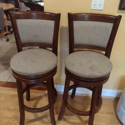 Pair of Wood Framed Swivel Bar Stools with Back