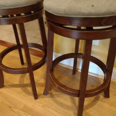 Pair of Wood Framed Swivel Bar Stools with Back