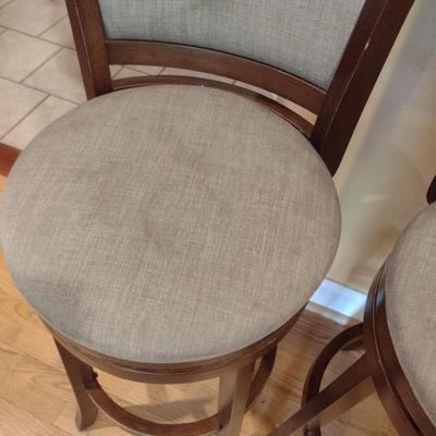 Pair of Wood Framed Swivel Bar Stools with Back