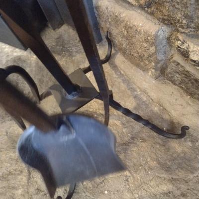 Impressive Thick and Heavy Wrought Iron Fireplace Tool Set Hand Crafted by Local Blacksmith Artist